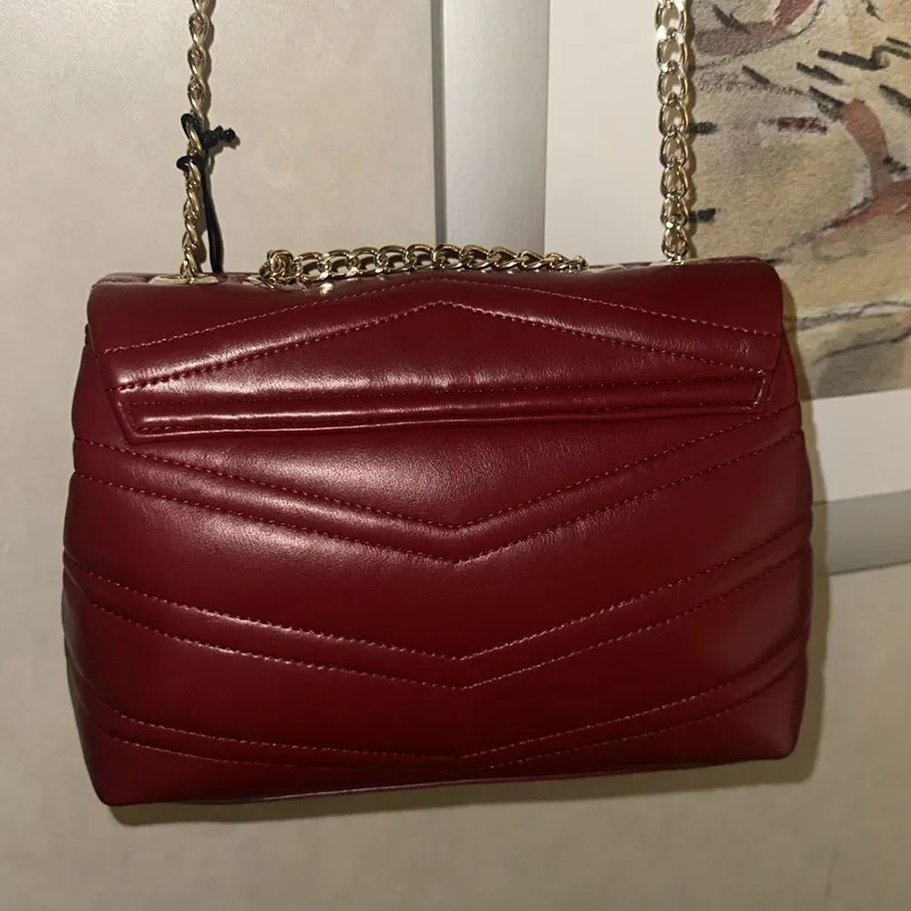 Mario Valentino Cherry Red Gold Tone Privilege Flap Chain Strap Purse